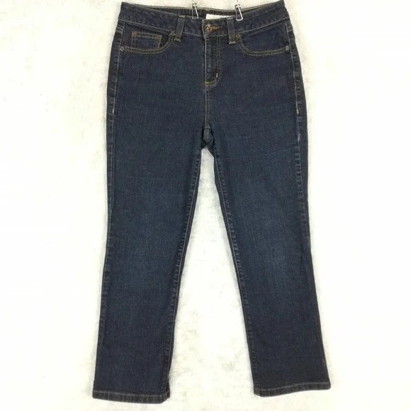 DKNY Womens Jeans Slim Straight Cropped Blue Denim Dark Wash Mid Rise 10 - Picture 1 of 11
